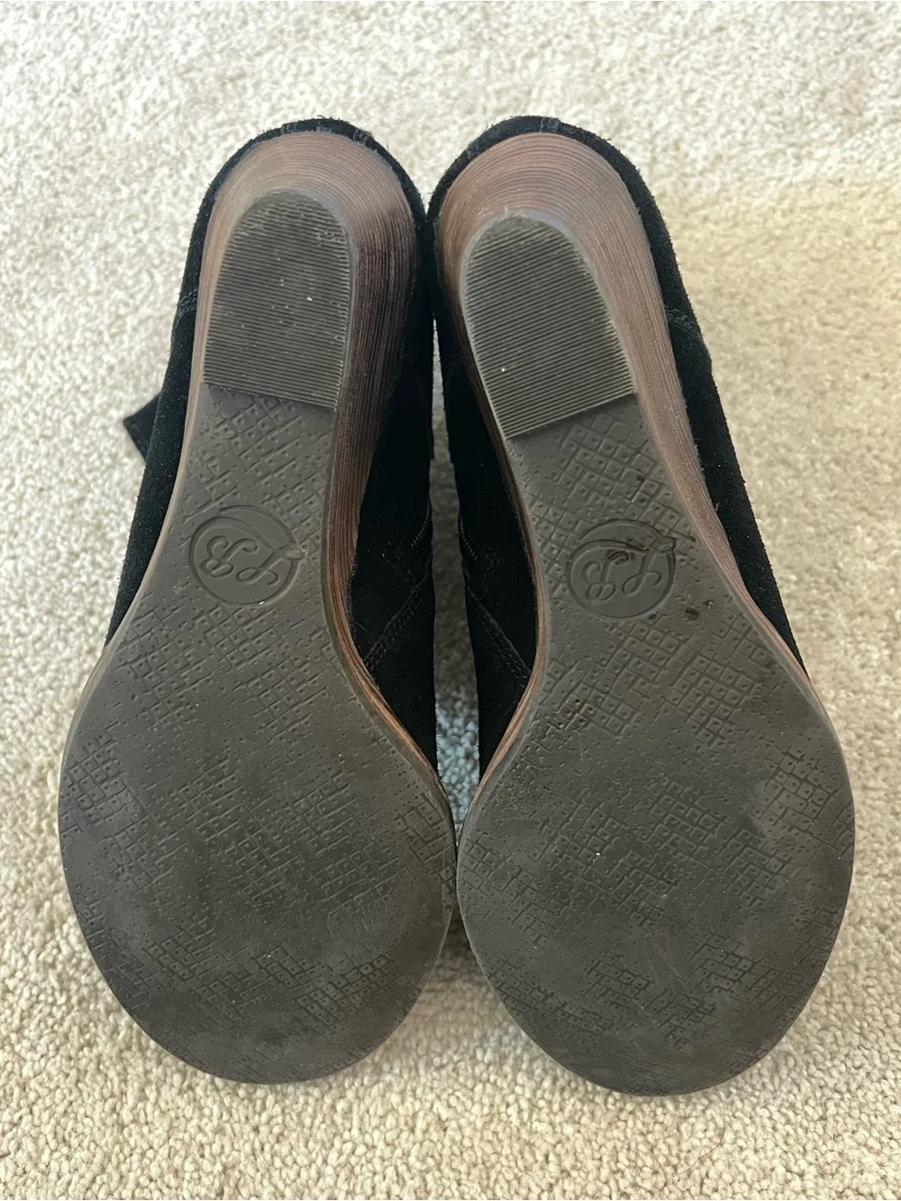 Lucky Brand Black Suede Lace-Up Wedge Ankle Boots